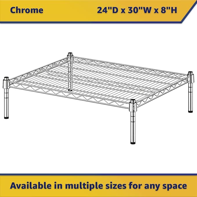 24" x 30" x 8" Chrome Wire Storage Shelf, Dunnage Rack, Commercial 1 Tier Small Shelf