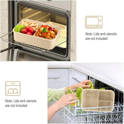 NatraProw Bento Box for Adult, 1200 ML Lunch Containers, LeakProof Lunch Box with Utensils, BPA Free, 3 Compartment Bento Box Microwave Safe, Khaki