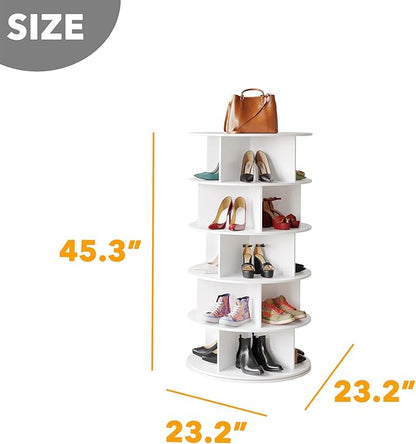 SpaceAid Cross Style 5-Tier Rotating Shoe Organizer, Spinning Shoe Rack Tower, 360 Display Lazy Susan Storage, Handbag Rotate Tower Closet Organization (Modern Style, White)