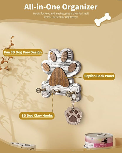 MTERSE Pine Wood Decorative Key Holder Wall Mount – Cute Dog Paw Key Hooks for Wall, Dog Leash Holder for Home Decor – Farmhouse Coat Rack for Entryway, Bedroom & Home Office (White)