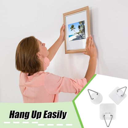 Wenqik 45 Pcs Adhesive Picture Hanger Foamboard Picture Hanging Hooks Without Nails Plastic Sticky Photo Hooks for Home Wall Art Photo Frame Bathroom Closet (Round,Square)