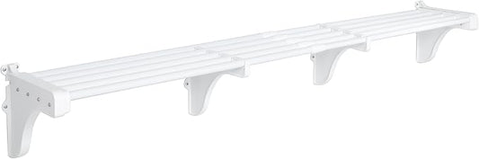 EZ Shelf-Expandable-Garage Shelf- -White- Easy to Install -Strong (up to 250 Lbs)- Wire Shelving Alternative –Wall Mounted Garage Shelf Organizer (White, 40.5" - 75")
