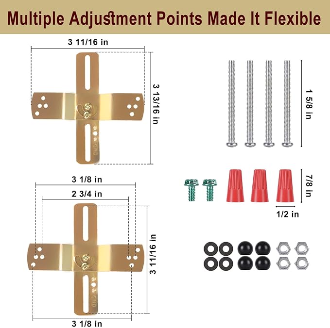 Light Fixture Mounting Brackets, Adjustable Mounting Plates for 4" J-Box, Light Crossbar Set with Screw and Nuts for Wall Light, Close to Ceiling Light, Chandelier, Pendant, 2 Pack