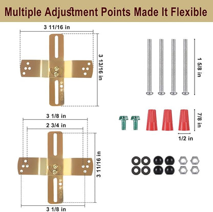 Light Fixture Mounting Brackets, Adjustable Mounting Plates for 4" J-Box, Light Crossbar Set with Screw and Nuts for Wall Light, Close to Ceiling Light, Chandelier, Pendant, 2 Pack