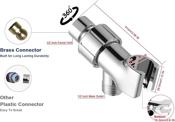 Adjustable Shower Arm Mount- with Universal Wall Hook Bracket and Brass Pivot Ball, NearMoon Shower Head Holder for Hand Held Showerheads