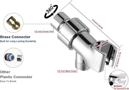 Adjustable Shower Arm Mount- with Universal Wall Hook Bracket and Brass Pivot Ball, NearMoon Shower Head Holder for Hand Held Showerheads
