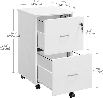 VASAGLE 2-Drawer File Cabinet, Locking Filing Cabinet for Home Office, Small Rolling Printer Stand, A4, Letter-Size Hanging Files, Assembly Required, Snow White ULCD027T46V2