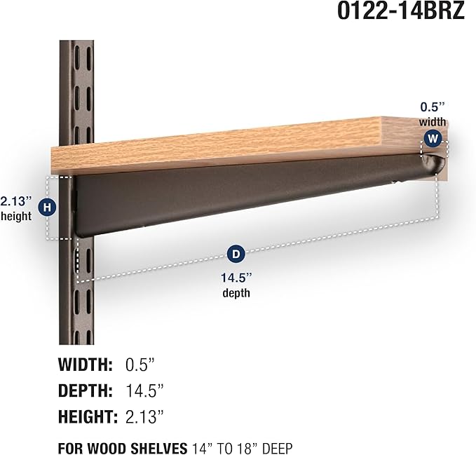 Knape & Vogt John Sterling Dual Trak Adjustable Wood Shelf Bracket, 14-Inch, Bronze, 0122-14BRZ