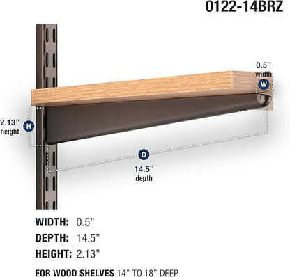 Knape & Vogt John Sterling Dual Trak Adjustable Wood Shelf Bracket, 14-Inch, Bronze, 0122-14BRZ