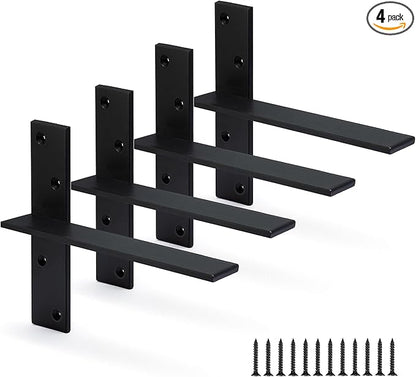 Floating Shelf Bracket 3/8" Thick Heavy Duty Shelf Brackets 4 Pack Free Hanging Countertop Support Bracket 8" Lx2.5 W Floating Wall Brackets for Cabinets, Granite, Dishwasher, Bench Seats Vanities