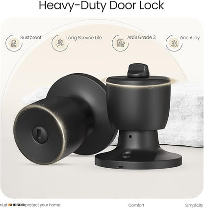 HOSOM Door Knobs Interior Privacy Door Knob Bedroom Bathroom Door knobs with Lock Keyless Doorknobs, Matte Black Door Handles, 10 Pack