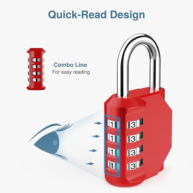 Puroma 4 Pack Combination Lock for Locker 4 Digit Outdoor Waterproof Padlock for School, Gym, Sports, Fence, Toolbox, Gate, Case, Outdoor, Hasp Storage, Cabinets (Red & Black)