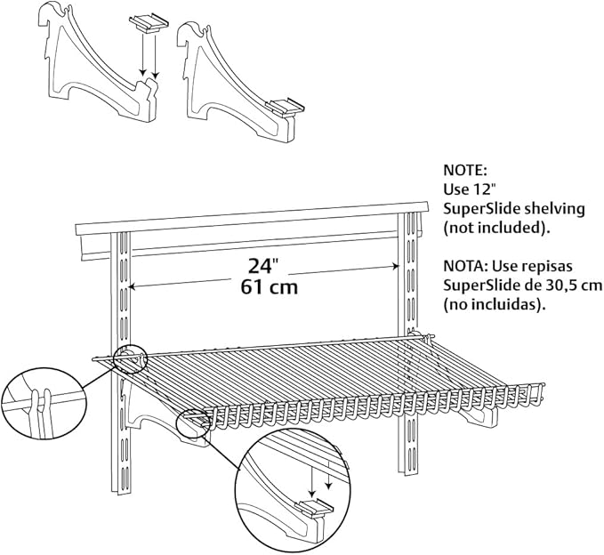 ClosetMaid ShelfTrack 2-Pack Shoe Shelf Brackets for Wire Shelving, Compatible with 12 in. Shelves, Add On Angle Shoe Storage, White Finish, 3 in.