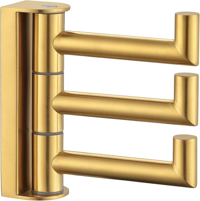 Angle Simple 3 Arms Towel Hook Brushed Dark Gold, 304 Stainless Steel Swivel Triple Towel Holder, Folding Bathroom Hook, Wall Mount