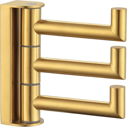 Angle Simple 3 Arms Towel Hook Brushed Dark Gold, 304 Stainless Steel Swivel Triple Towel Holder, Folding Bathroom Hook, Wall Mount