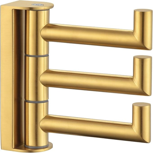 Angle Simple 3 Arms Towel Hook Brushed Dark Gold, 304 Stainless Steel Swivel Triple Towel Holder, Folding Bathroom Hook, Wall Mount