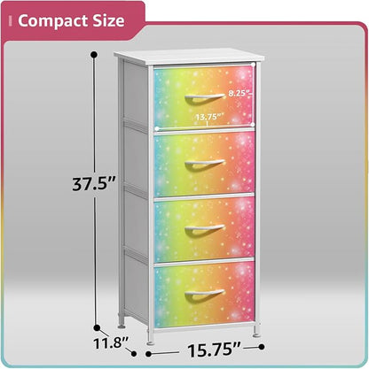 Sorbus Kids Dresser with 4 Drawers - Storage Chest Organizer Nightstand - Steel Frame, Wood Top, Tie-Dye Fabric Bins for Clothes - Wide Furniture for Bedroom, Hallway, Nursery, Closet, & Apartment