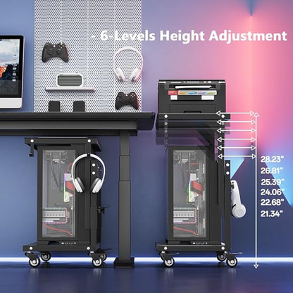 Computer Tower Stand, 6 Level Height Ajustable PC Tower Stand for Floor, Mobile Rolling CPU Holder Cart for Gaming Office Home,21.34"-28.3", Black