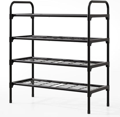 4-Tier Shoe Rack Organlzer, Rustproof lron, Spaclous Shoe Storage Shelf for Closet or Entryway, Fits Sneakers & Slippers, Black