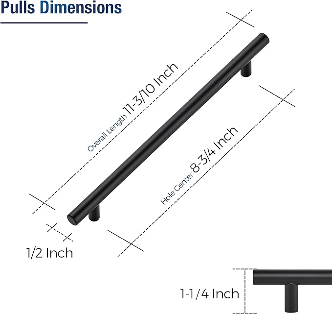 JOY DECOR 60 Pack Cabinet Handles, Black Cabinet Pulls, 8-3/4 in Hole Center Kitchen Hardware, Stainless Steel T Bar Handles for Dresser Drawers