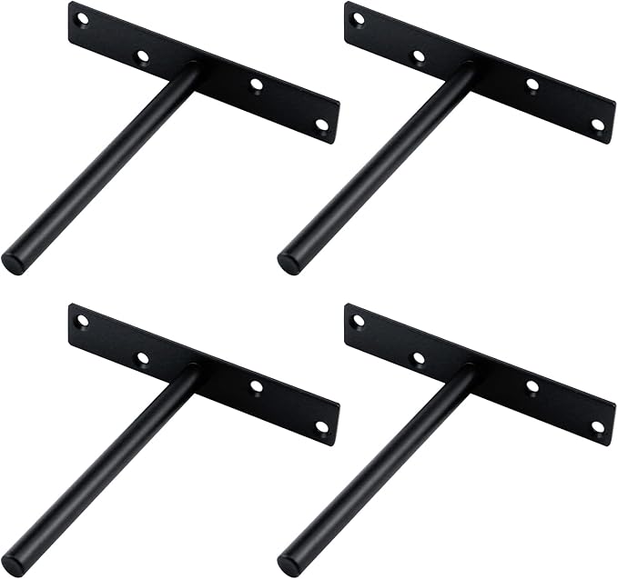 Antrader 4PCS Black Floating Shelf Brackets Blind Hidden Bracket Shelf Support Steel Wall DIY Heavy Duty Screws and Wall Plugs Included, Rod Length 6.1″