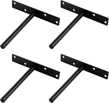 Antrader 4PCS Black Floating Shelf Brackets Blind Hidden Bracket Shelf Support Steel Wall DIY Heavy Duty Screws and Wall Plugs Included, Rod Length 6.1″
