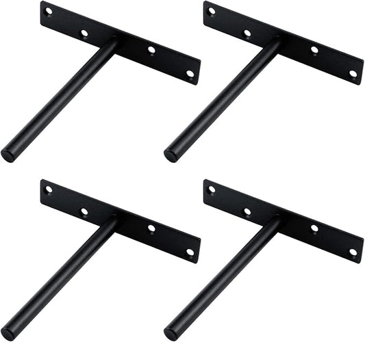 Antrader 4PCS Black Floating Shelf Brackets Blind Hidden Bracket Shelf Support Steel Wall DIY Heavy Duty Screws and Wall Plugs Included, Rod Length 6.1″