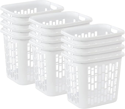 Sterilite Ultra Easy Carry Plastic Dirty Clothes Laundry Basket Hamper with Integrated Handles and Ventilation Holes, White (12 Pack)