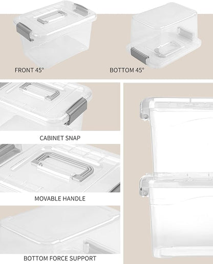 Plastic Storage Bins 7 Quart-Storage Organizer Bins with Grey Buckle Lids, Stackable Storage Bins with Lids for Home Office Kids Room Closet School Art Supplies Organization,6 Packs, Clear