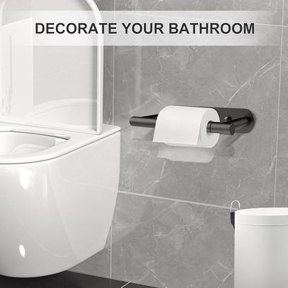 SetSail Toilet Paper Holder Adhesive or Screw-in Matte Black Bathroom Toilet Paper Roll Holders Wall Mount Stainless Steel Tissue Holder for Bathroom Hardware Accessories