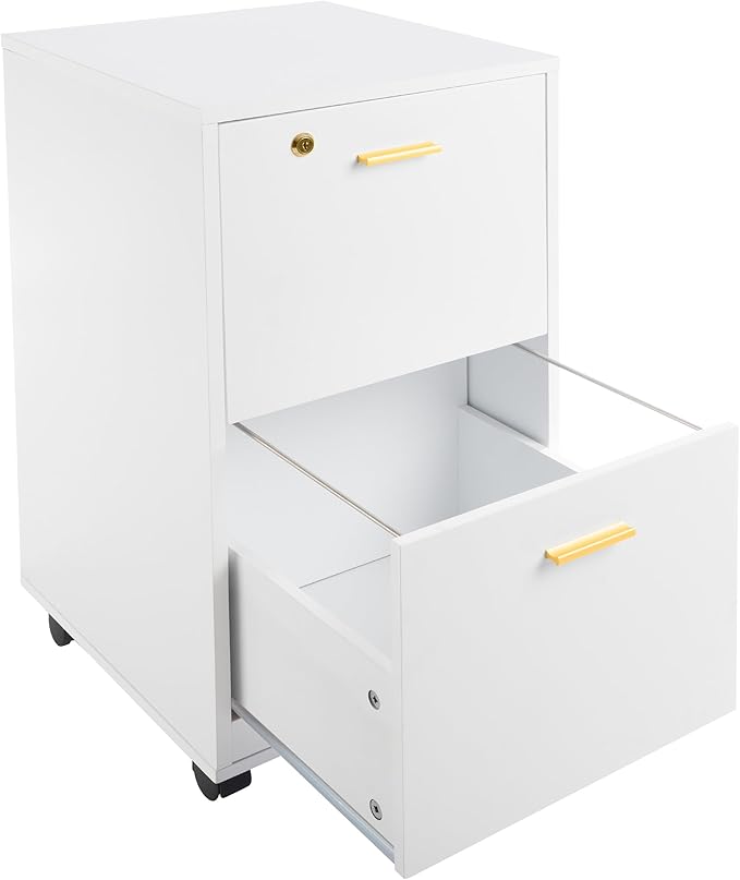 Lavish Home 2 Drawer File Cabinet - Filing Cabinet with Lock - Rolling File Cabinet for Under Desk Storage - Wood Filing Cabinet for Home or Office Organization (White)