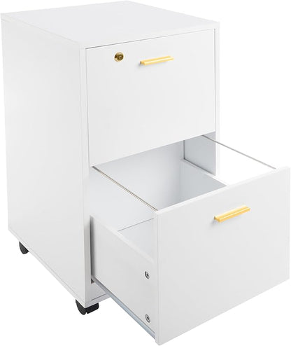 Lavish Home 2 Drawer File Cabinet - Filing Cabinet with Lock - Rolling File Cabinet for Under Desk Storage - Wood Filing Cabinet for Home or Office Organization (White)