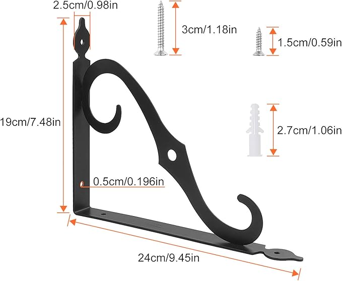 Acrux7 12 Pack Decorative Shelf Brackets - 10 inch Wall Mounted Floating Shelf Bracket - Heavy Duty Metal L Shape Shelf Supporter for DIY Open Shelving, Black