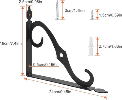 Acrux7 12 Pack Decorative Shelf Brackets - 10 inch Wall Mounted Floating Shelf Bracket - Heavy Duty Metal L Shape Shelf Supporter for DIY Open Shelving, Black