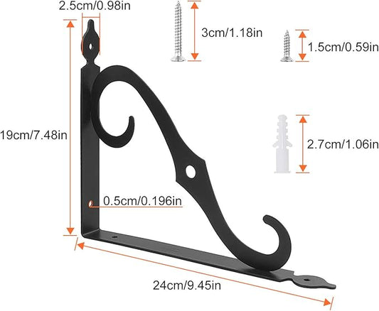 Acrux7 12 Pack Decorative Shelf Brackets - 10 inch Wall Mounted Floating Shelf Bracket - Heavy Duty Metal L Shape Shelf Supporter for DIY Open Shelving, Black