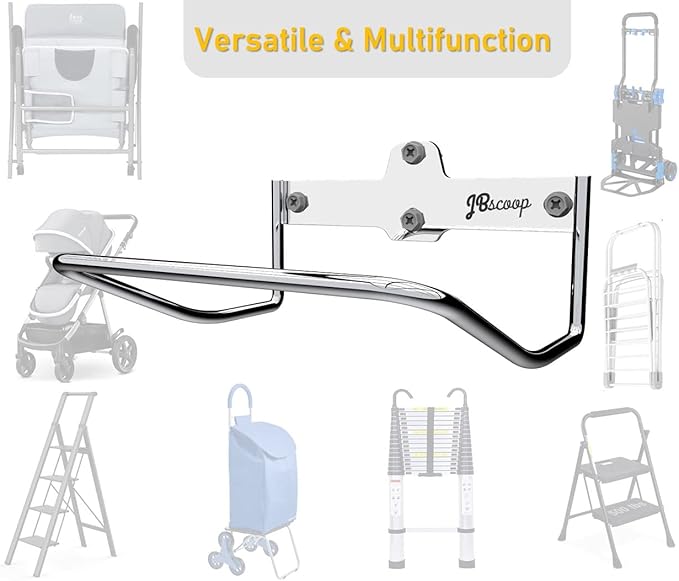 JBscoop 2 Ladder Hooks Wall Mount for Ladder Storage Strollers and Folding Chair, Heavy Duty Lader Holder Rust Proof SS304 (2)