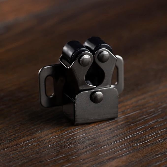 4 PCS Cabinet Latch Double Roller Catch Hardware for Cupboard Closet Kitchen Cabinet Door Latches and Catches, Black Nickel
