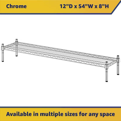 12" x 54" x 8" Chrome Wire Storage Shelf, Dunnage Rack, Commercial 1 Tier Small Shelf