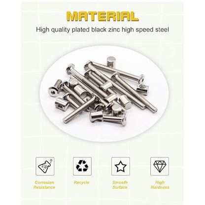 Crib Screws Hardware Replacement Kit - M6x40/50/60/70/80 mm Hex Drive Socket Cap Screws Barrel Nuts,16 Set Bolts &Barrel Nuts Set