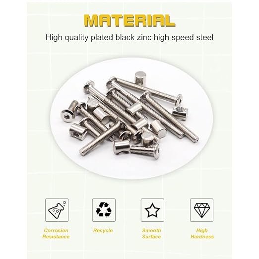 40pcs Baby Bed Crib Screws Hardware Replacement Kit- M6x40mm/ 50mm/ 60mm/ 70mm/ 80mm Hex Drive Socket Cap Screws Barrel Nuts Assortment Kit for Beds Headboards Chairs Furniture.
