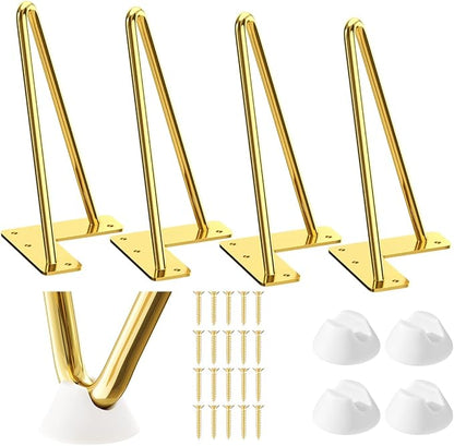 SMARTSTANDARD 8 Inch Hairpin Furniture Legs, 3/8'' Rods Metal Home DIY Projects for Nightstand, Coffee Table, Bed with Rubber Floor Protectors, Gold Set of 4PCS