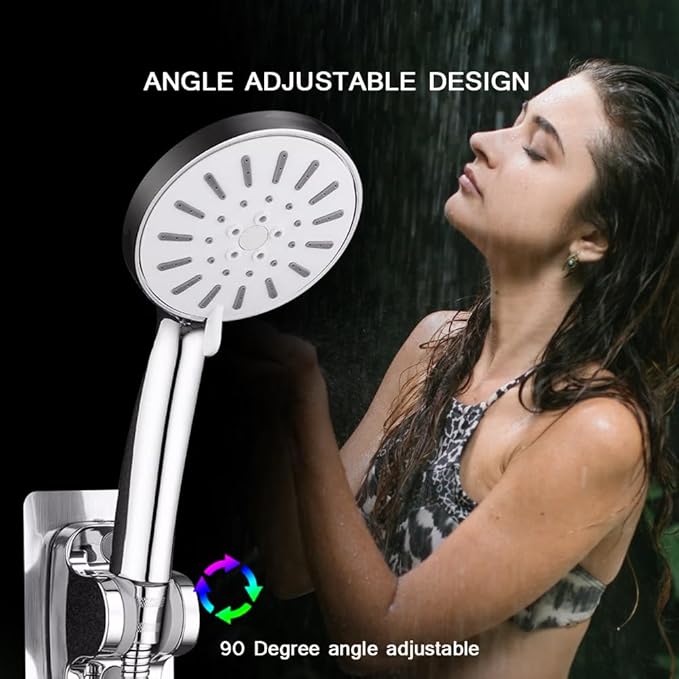 Shower Head Holder Shower Wand Holder Wall Mount Adhesive Adjustable Handheld Shower Holder No Drilling Shower Head Bracket, Silver