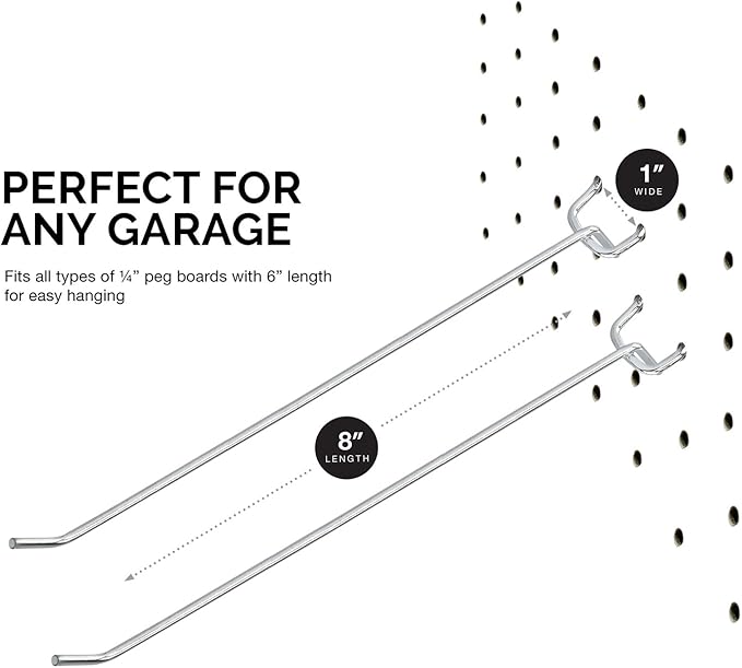 Neiko 53104A 8” Pegboard Hook Organizer Kit, 50 Pack, Hanging Hooks Set for Garage Organization, Great for Wall Hanging and Shelving, Tool Storage, Craft Organizing
