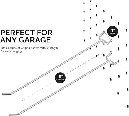 Neiko 53104A 8” Pegboard Hook Organizer Kit, 50 Pack, Hanging Hooks Set for Garage Organization, Great for Wall Hanging and Shelving, Tool Storage, Craft Organizing