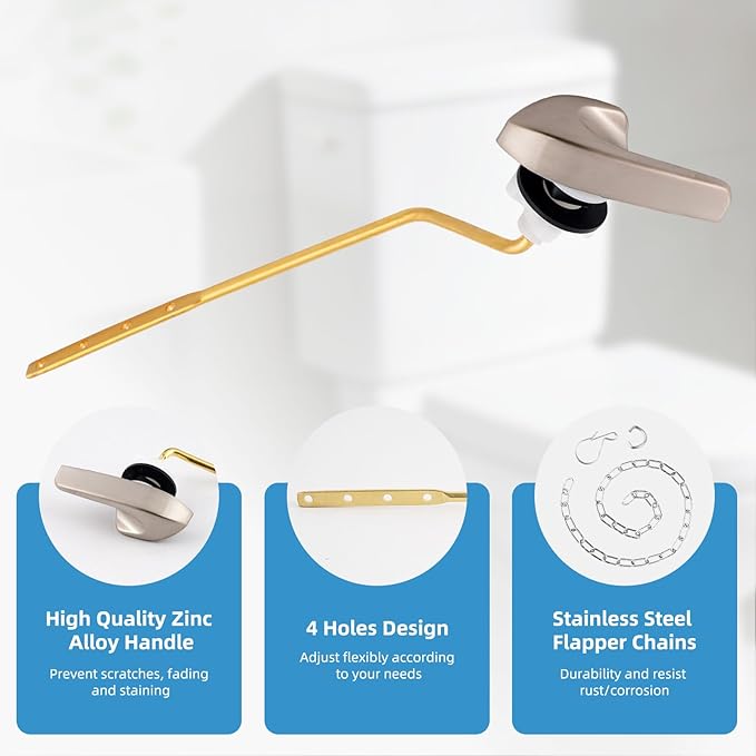 2 Pack Universal Brass Toilet Handle Replacement Kit, Side/Angle Mount Toilet Flush Handle Compatible with Kohler K-GP30324-CP/TOTO/American Standard, Stainless Steel Flapper Chain, Brushed Nickel