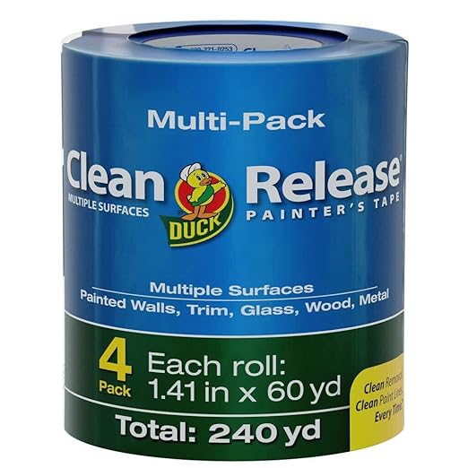 Duck Clean Release Blue Painter's Tape 1.5-Inch (1.41-Inch x 60-Yard), 4 Rolls, 240 Total Yards, 240460