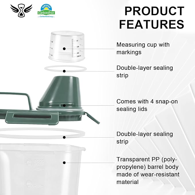 3-5Lbs/3Qt Dog Cat Food Storage Container With Foldable Bowl. Plastic Pet Food Dispenser for Small Animal Kibble/Pet Food/Bird Seed/Oatmeal/Rice/Flour/Brown Sugart/Cereals (Dark Green)