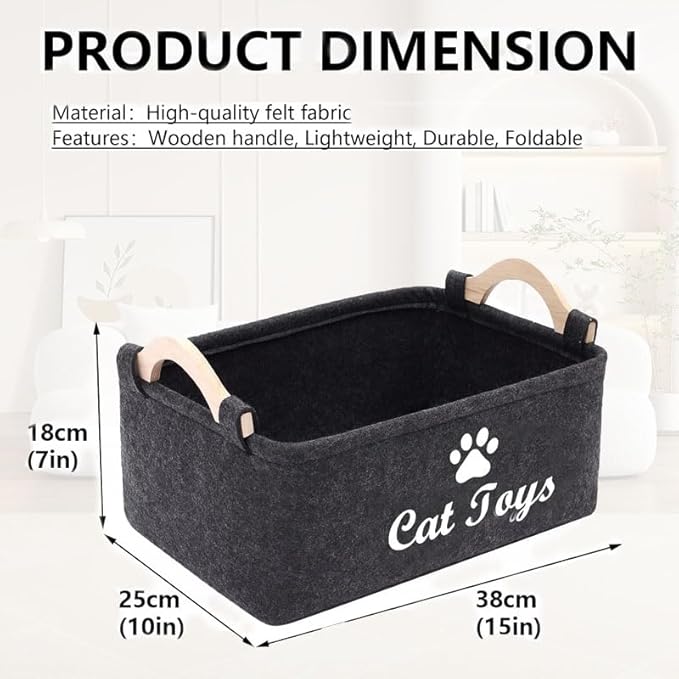 CozyCove Felt pet Toy Box Collapsible Pet Supplies Storage Basket cat toy box storage basket chest organizer，Fabric Storage Bin for Organizing Pet Toys, Blankets, Leashes, and Food