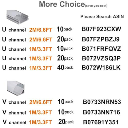 hunhun 20-Pack 3.3ft/1Meter V Shape LED Aluminum Channel System with Milky Cover, End Caps and Mounting Clips, Aluminum Profile for LED Strip Light Installations, Very Easy Installation