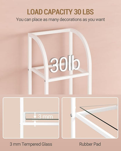 Bookcase Bookshelf, Tempered Glass Arched Bookshelf for More Storage, Slim Shelving Unit for Bedroom, Bathroom, Home Office, Steel Frame, 6 Tier White BC20699W